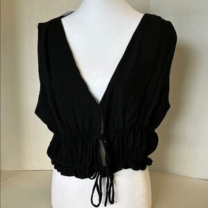 LUSH  BLACK PEPLUM TIE FRONT NEW WITH TAGS SMOCKED STRETCH WAIST TOP SZ XL